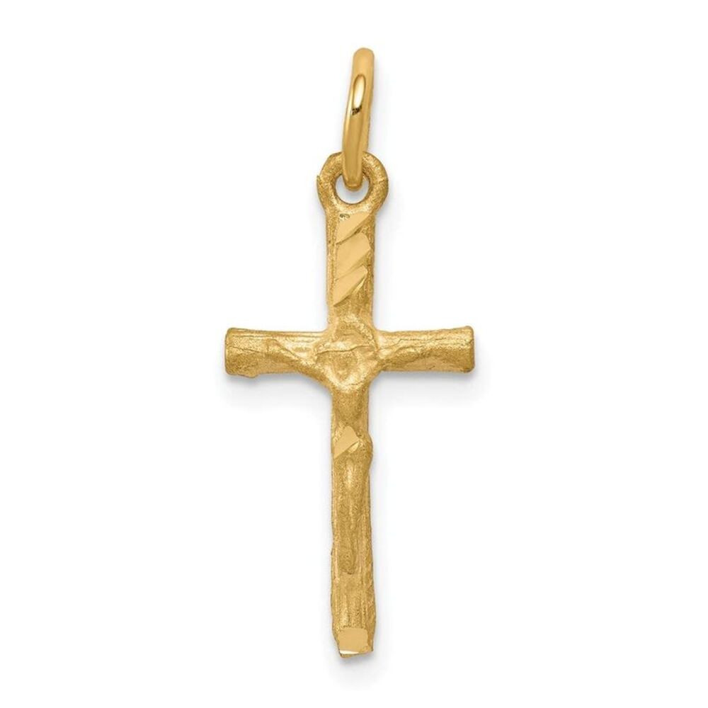 10k Yellow Gold Solid Satin Polished Cross Charm - image 5